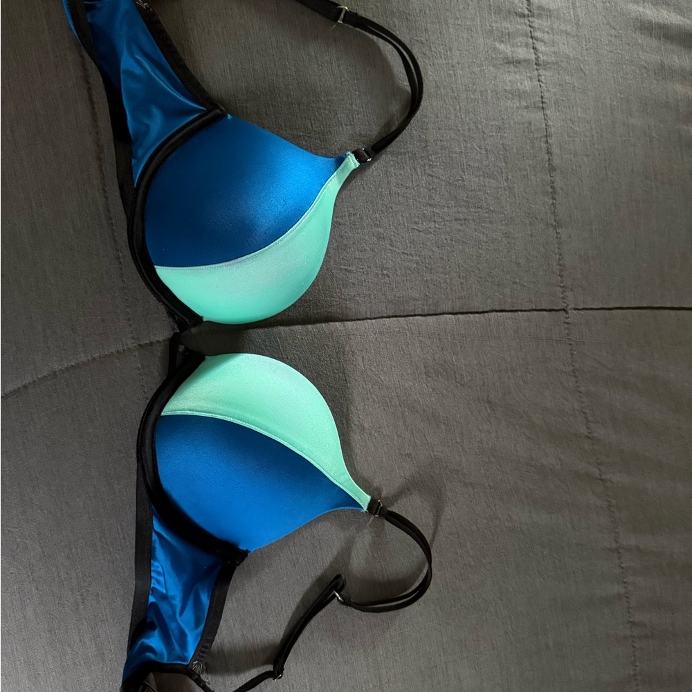 Blue and Green Women's Bra